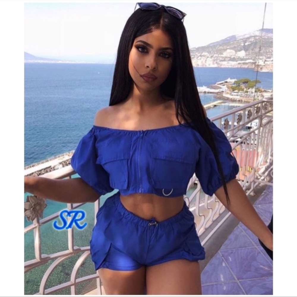 Royal Blue Windbreaker short set